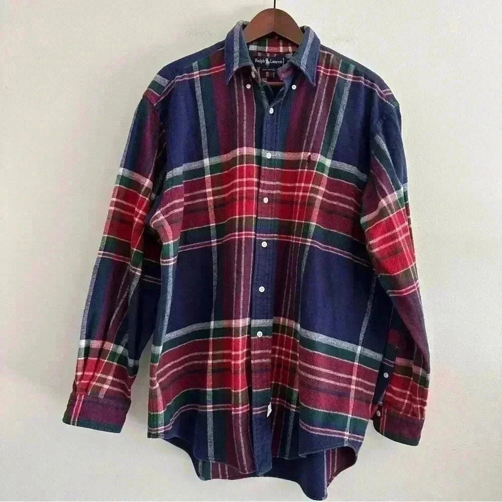 Ralph Lauren Men’s Plaid Flannel Shirt Thick Cotton L
